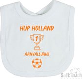 Soft Touch Slabber Slabbetje Slab "Hup Holland AANVALLUHH!!" EK Voetbal Europees Kampioen Kampioenschap Oranje Unisex Katoen Wit/oranje Maat 33x22 Cm