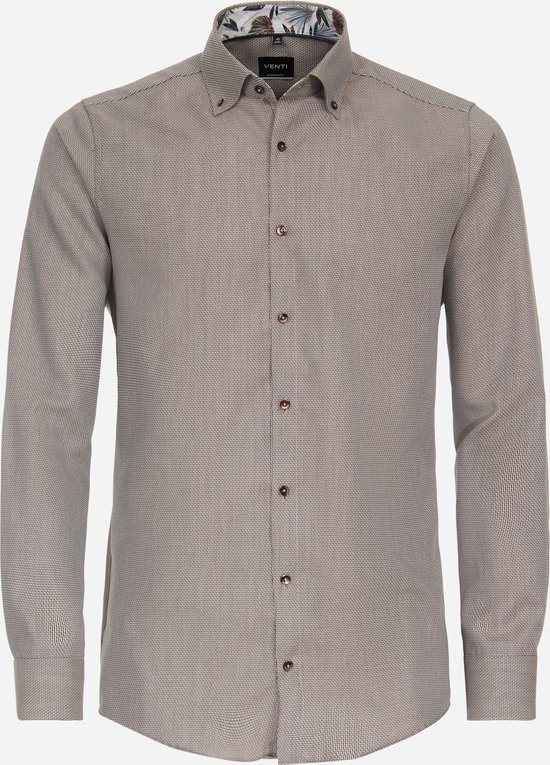 VENTI modern fit overhemd - dobby - bruin - Strijkvrij - Boordmaat: