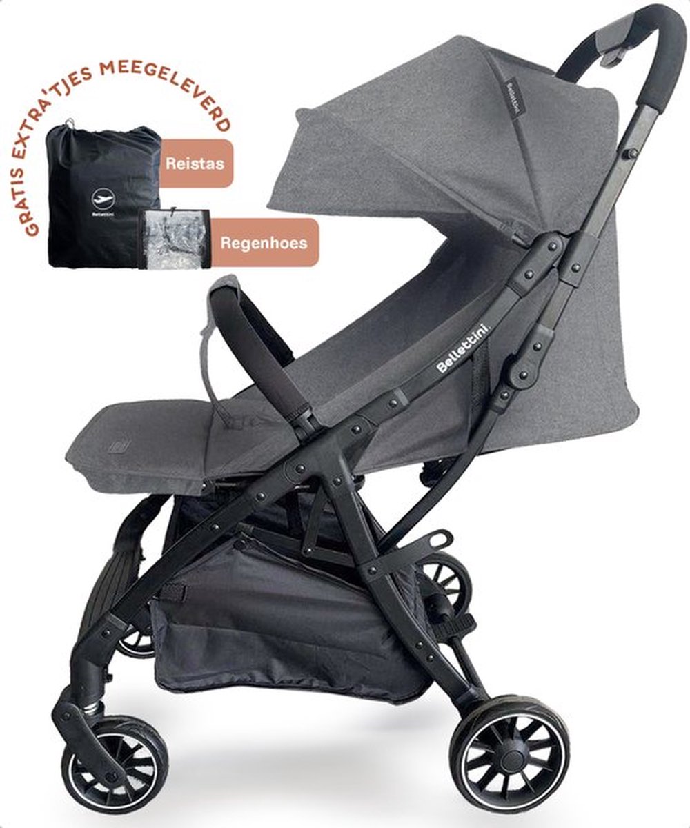 Bellettini® Calesse Buggy met Reistas, Regenhoes en Bekerhouder - Kinderwagen - Plooibuggy - Lichtgewicht & Compact - Grijs – foto 2