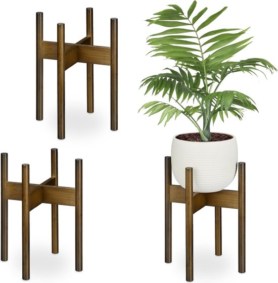 ML-Design Bloemenstandaard bruin van hout, 25x25x30 cm, voor bloempotten tot 29 cm