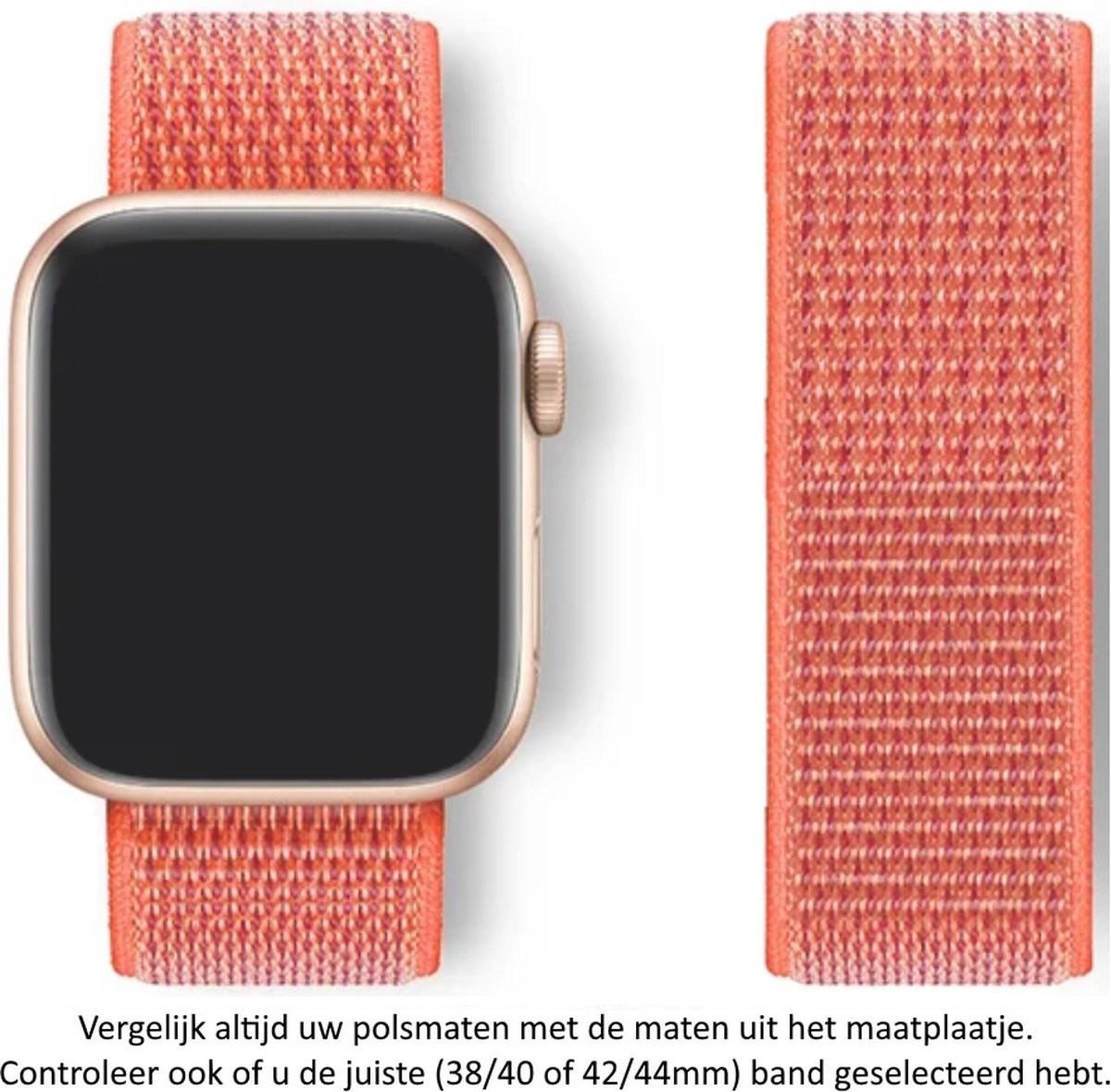 Oranje Nylon Horloge Band geschikt voor Apple Watch 1, 2, 3, 4, 5, 6, 7, 8, SE, 38mm, 40mm & 41mm "Mannenbreedte" Series Zacht Geweven Nylon 38 mm, 40 mm en 41 mm - orange - Maat: zie maatfoto