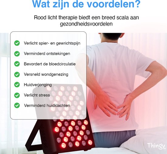 Thingy Rood Licht Therapie lamp PRO - Infraroodlamp - 2 golflengtes - Zwart - Rood licht therapie - Collageen lamp - Red Light Therapy - Voor spier en gewrichtspijn - Rood lichttherapie - Lichttherapie - Fibromyalgie