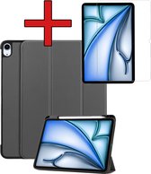 Hoes Geschikt voor iPad Air 2024 (13 inch) Hoes Book Case Hoesje Trifold Cover Met Uitsparing Geschikt voor Apple Pencil Met Screenprotector - Hoesje Geschikt voor iPad Air 6 (13 inch) Hoesje Bookcase - Grijs