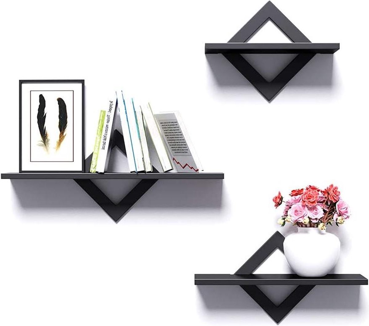 Zwevende Plank Wandgemonteerde Planken Set van 3 Moderne Zwarte Decoratieve Displayopbergplanken met Onzichtbare Montage voor Badkamer Slaapkamer Woonkamer Stijlvol en Functioneel hexagon shelves