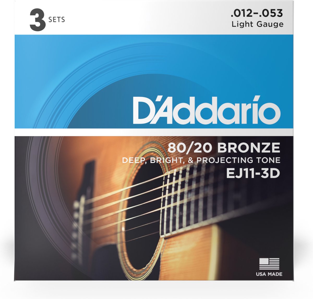 D&apos;Addario EJ11-3D 12-53 Light Bronze snaren voor westerngitaar (3 sets)