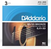 D'Addario EJ11-3D 12-53 Light Bronze 3 sets snarenset voor westerngitaar