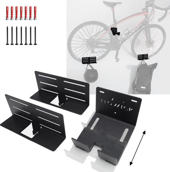 Flowter® Pedaalhanger Plus - Fiets ophangsysteem - Ruimtebesparende fiets ophangbeugel voor MTB, racefiets en e-bike - Fietsbeugel met kledinghaakje - Stijlvolle fiets muurbeugel die het pedaal gebruikt - Fiets ophangbeugel