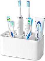 Multifunctionele tandenborstelhouder, badkamerstandaard voor tandenborstel, 4 tandenborstelgleuven + 6 elektrische opzetborstelsleuven + 1 opslagsleuven