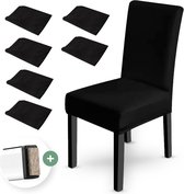 NOVOB® Housse de chaise noire (6 pièces + pied en feutre) - Housses de siège pour chaises de salle à manger - Ensemble de housses de chaise - Parties de chaise - Housse de chaise - Stretch | Universel