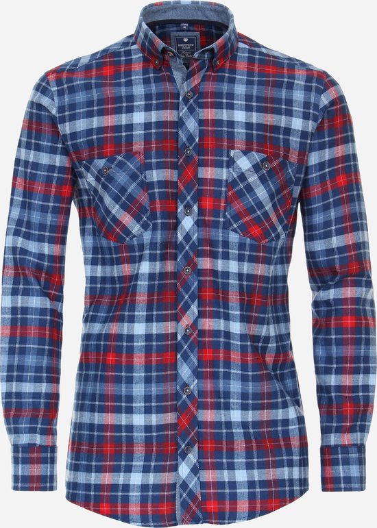 Redmond comfort fit overhemd - popeline - rood geruit - Strijkvriendelijk - Boordmaat: 49/50