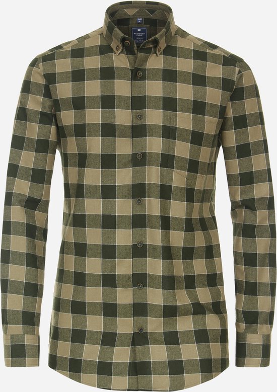 Redmond comfort fit overhemd - popeline - groen geruit - Strijkvriendelijk - Boordmaat: 45/46