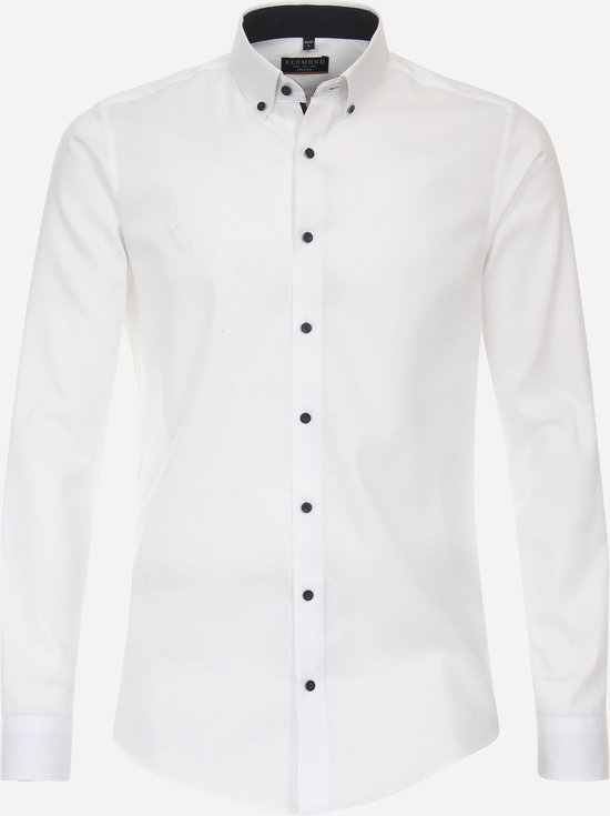 Redmond slim fit overhemd - popeline - wit dessin - Strijkvriendelijk - Boordmaat: 41/42