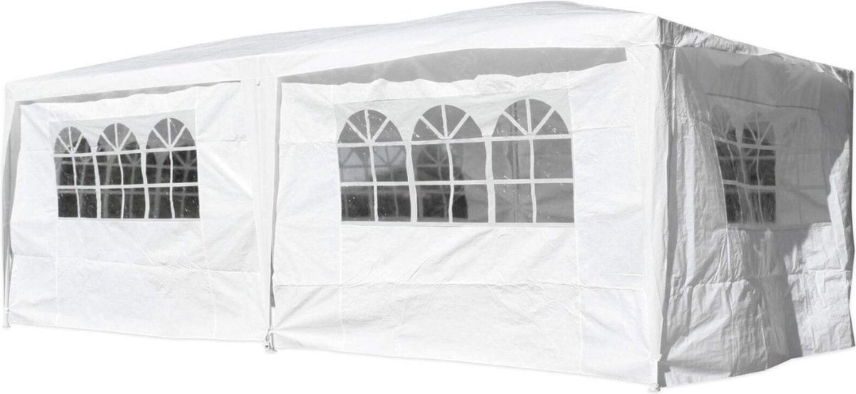 Kynast Exklusiv partytent tuinpaviljoen 3 x 6 meter wit met zijwanden waterafstotend stalen frame voor feest