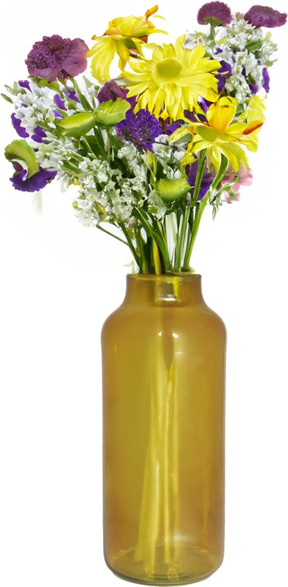 Floran Bloemenvaas Milan - transparant oker geel glas - D15 x H35 cm - melkbus vaas met smalle hals