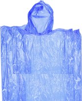Wegwerp regenponcho - blauw - voor kinderen - 63 x 70 cm - polyester - regenkleding poncho - noodponcho