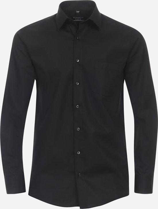 Redmond comfort fit overhemd - popeline - zwart - Strijkvriendelijk - Boordmaat: