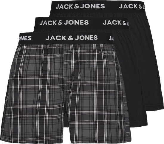 JACK & JONES Jacjames woven boxers (3-pack) - heren wijde boxers normale - zwart - Maat: