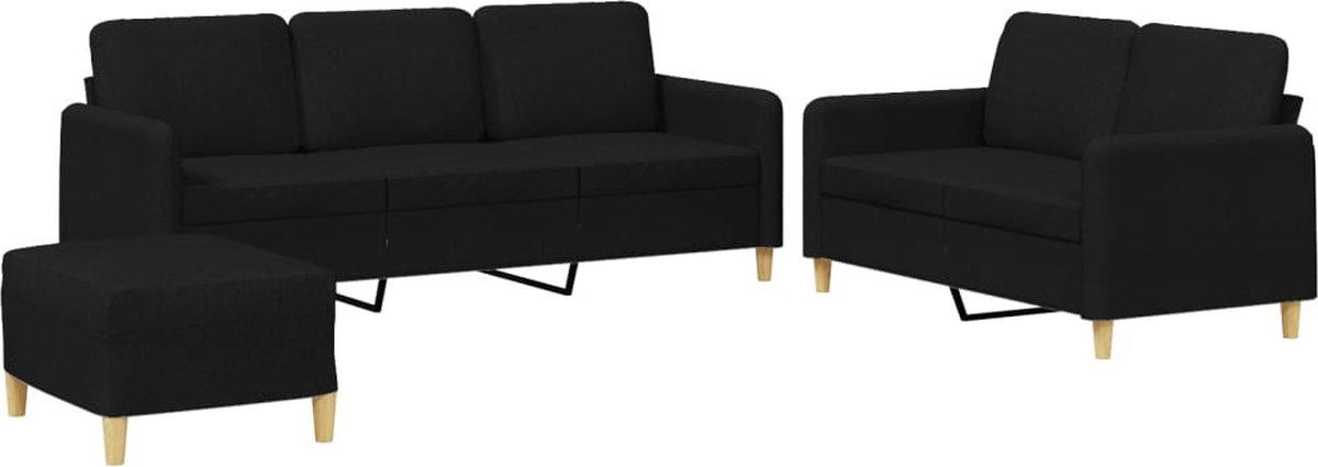 vidaXL - 3-delige - loungeset - met - kussens - stof - zwart