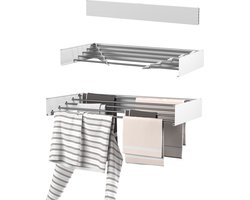 Wasophoogte® Wanddroogrek - Wasrek inklapbaar - Wasrek Hangend - Droogrek inklapbaar - 80cm - 4m drooglengte - Wit - inclusief boormal