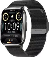DARZ® HAJA Smartwatch - Smartwatch Dames & Heren - AMOLED Touchscreen - Horloge - Stappenteller - Bloeddrukmeter - Saturatiemeter - Hartslag – Zwarte metalen band - iOS en Android