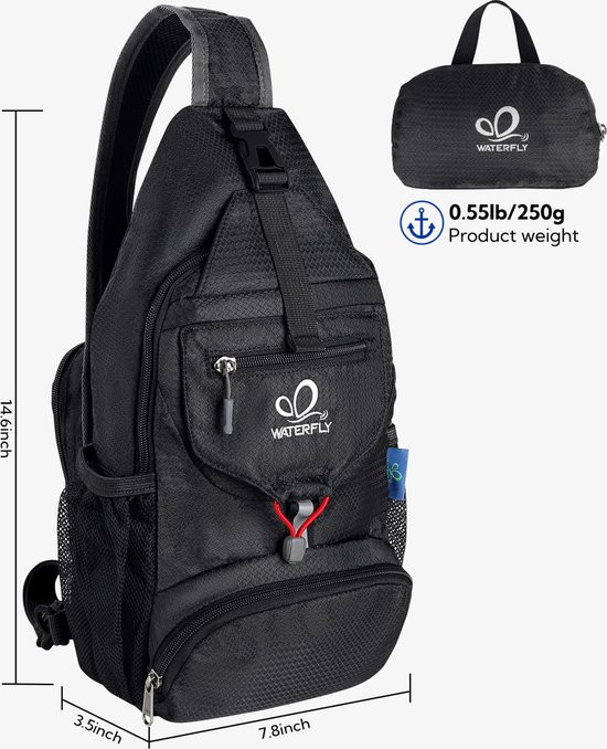 WATERFLY Borstzak Sling Bag klein opvouwbare crossbody crossbag crossover borst. bol