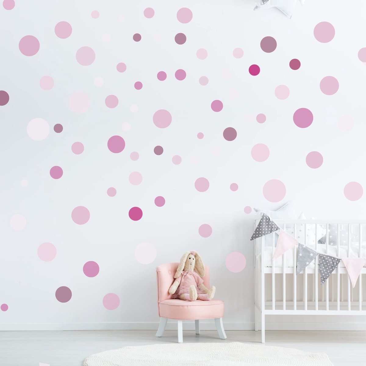 100 muurstickers stippen muurstickers cirkels voor de kinderkamer - set van kleuren, stippen om te plakken Muurstickers wanddecoratie, Paars - lila - roze - roze
