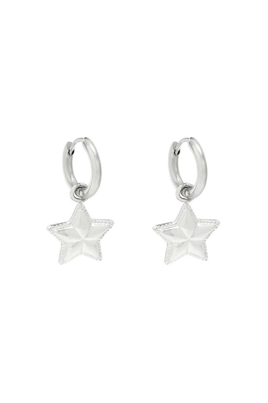 Zilveren sterren oorbellen - Zilver - Ster oorbelletjes/hangers - Roestvrij staal - Sieraden voor dames - RVS - Stainless steel - Nikkelvrij - Roestvrij stalen