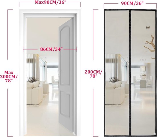 Foto: Hoomee vliegengaas voor balkondeur 90 x 200 cm magneetgordijn voor betrouwbare insectenbescherming hoogwaardig weefsel met 2 x sterkere magneten voor perfecte sluiting niet in te korten zwart