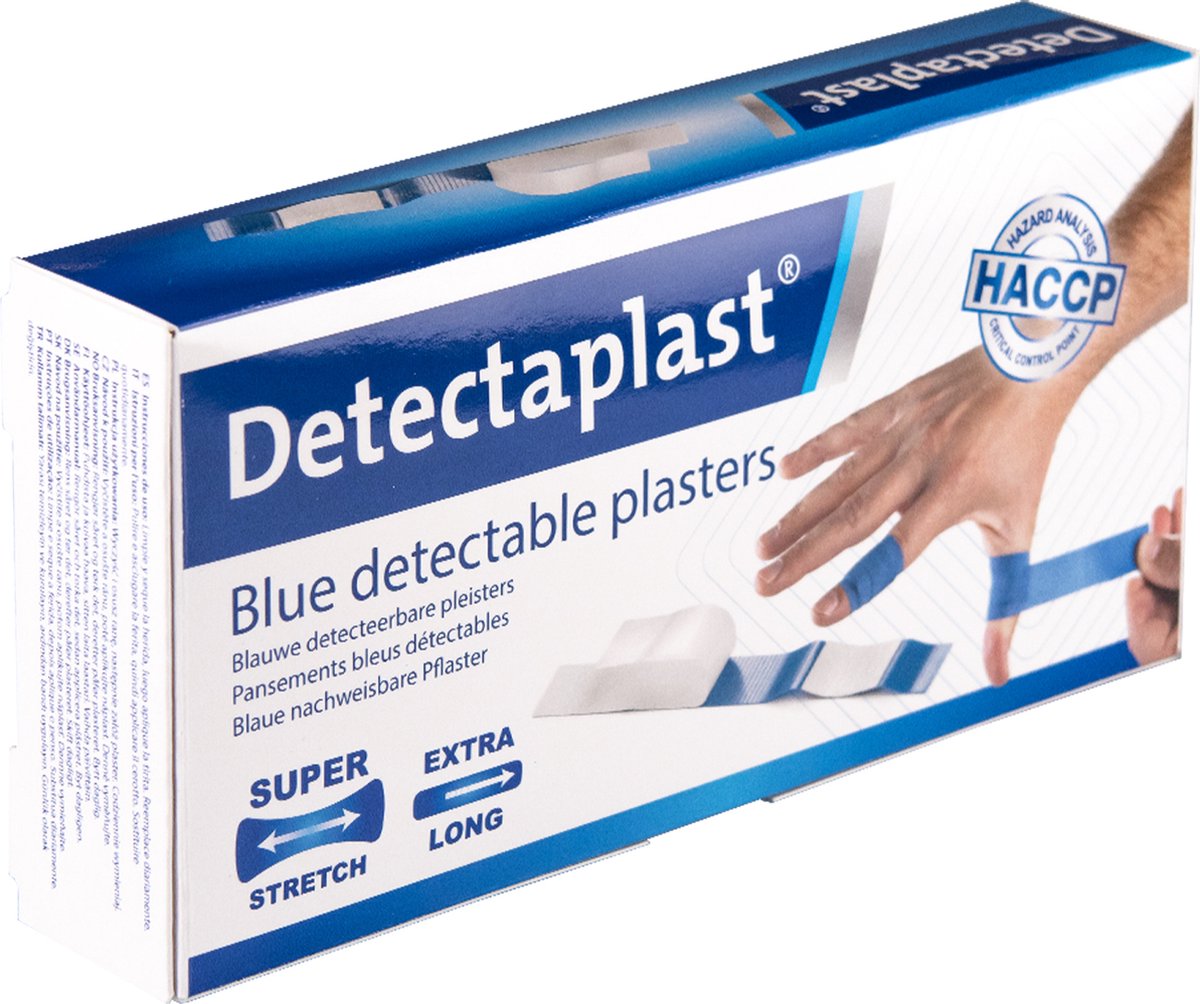 Goedkoopste Detectaplast blauwe wondpleisters - metaaldetecteerbare, waterdichte en hypoallergene pleisters sensitive, voor de voedingsindustrie, catering en grootkeuken, 180 x 20 mm, 50 stuks