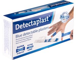 Detectaplast blauwe wondpleisters - metaaldetecteerbare, waterdichte en hypoallergene pleisters sensitive, voor de voedingsindustrie, catering en grootkeuken, 180 x 20 mm, 50 stuks