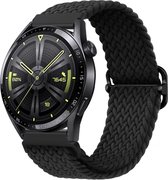 Nylon Stretch Bandje 20mm - Zwart Horlogebandje geschikt voor Samsung Galaxy Watch 6 / 5 / Pro / 4 / 3 / Active 2 - Garmin Approach / Forerunner / Venu 2 Plus / SQ / Vivomove - Polar Ignite / Unite