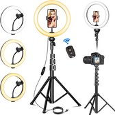 Dimbare Make-up Ringlamp voor YouTube Streaming en Selfies - 12 inch 30 cm - Verstelbare Tripod Standaard - Draadloze Afstandsbediening - USB