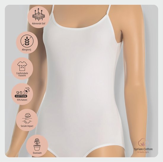 OTS Bodysuit dames, Spaghettibandjes dames body's, 96% Katoen en 4% Elastan - Wit, M