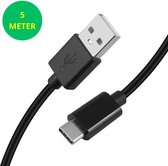 POWERR - USB A 3.0 naar USB C - USB C kabel – 5 Meter - Snellader - Oplader - Oplaadkabel - Zwart