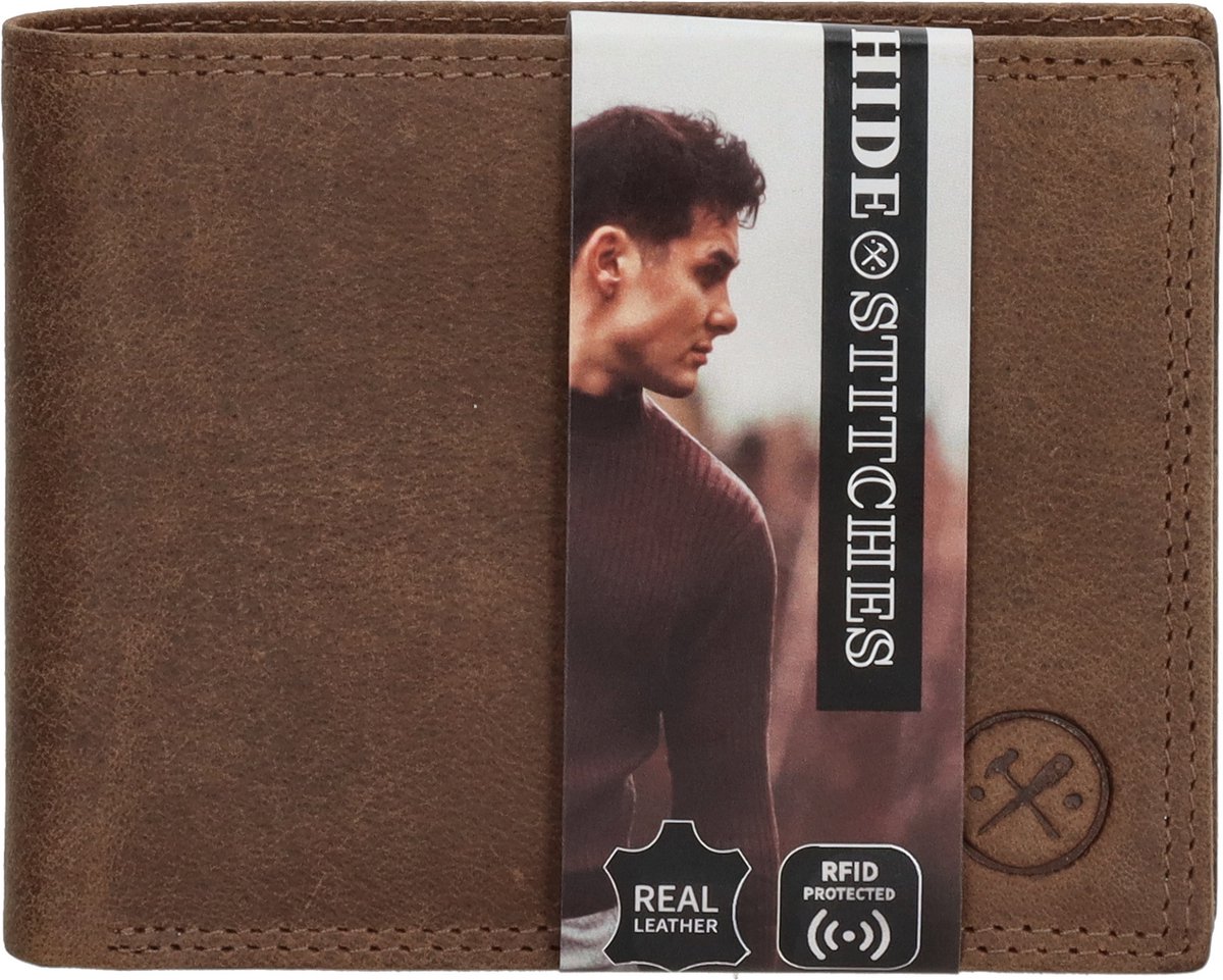 Hide & Stitches Johan van Amstel Portemonnee - 100% Leer - Donkerbruin