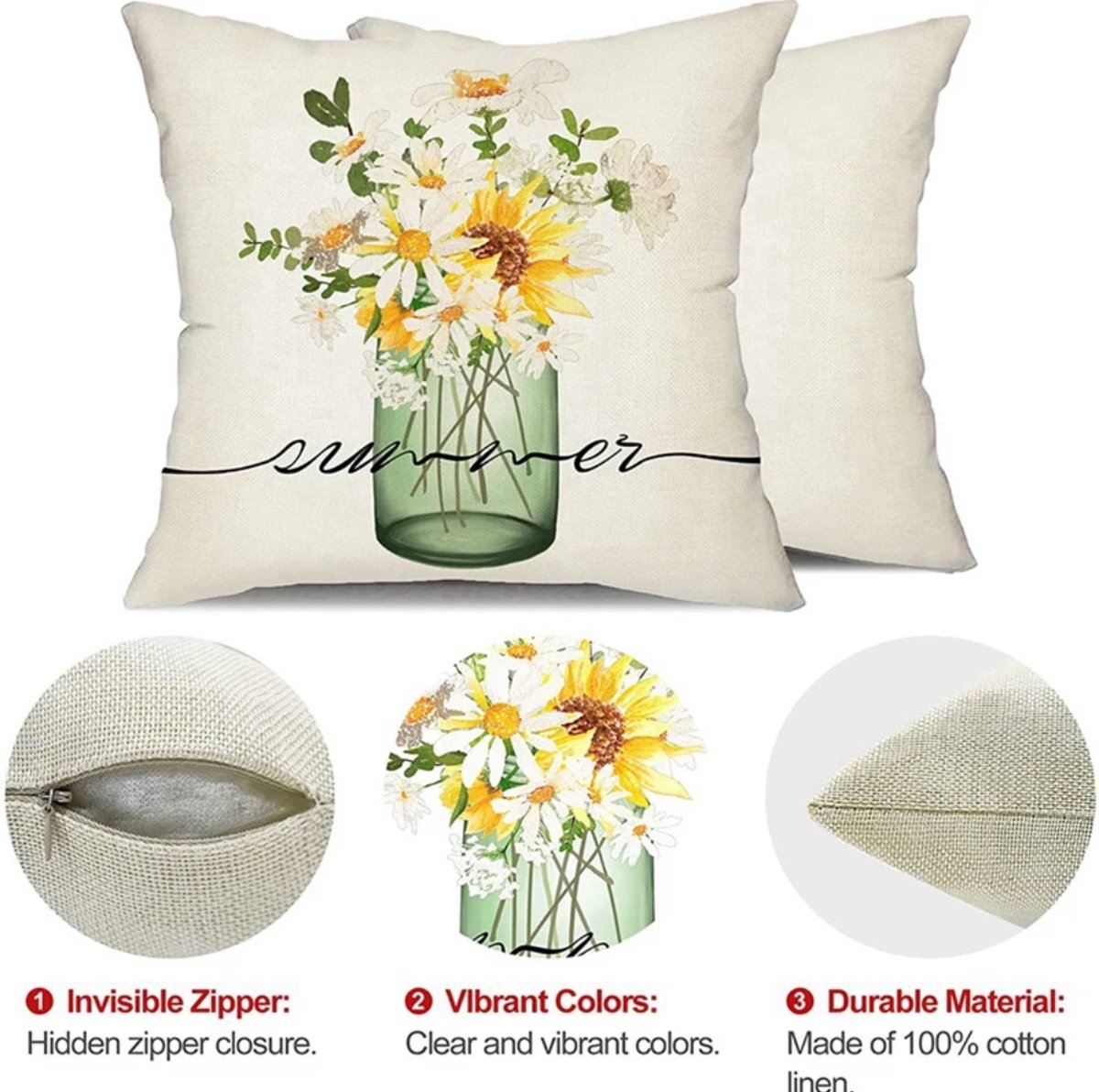 Moderne eenvoudige kussenhoezen 45 x 45 cm, set van 4 linnen grote bankkussens decoratieve kussenhoezen, dubbelzijdige kussenhoes met onzichtbare rits, vierkante kussenslopen voor buiten, tuin, bank