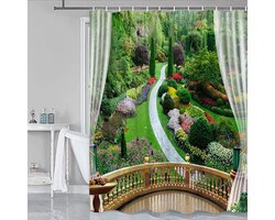 Floraweg Douchegordijn,Shower Curtain,badgordijn,badkamergordijn,Stil landschap,-topkwaliteit - digitale printen -Anti Schimmel - Inclusief 12 ringen -met 12 stuks douchegordijnhaken – Waterdicht -Wasbaar- Polyester - 180x200 cm