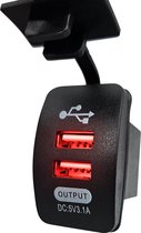 12V USB Autolader 2 Poorten Inbouw - 5V/3.1A - PUSB1-R - USB Stopcontact Auto, Boot en Camper - Rood