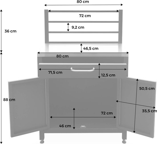 sweeek - Module stalen buitenkeuken 1 lade en 2 deuren met ophangrooster, 80 cm breed - grimaud van Sweeek — afbeelding 2