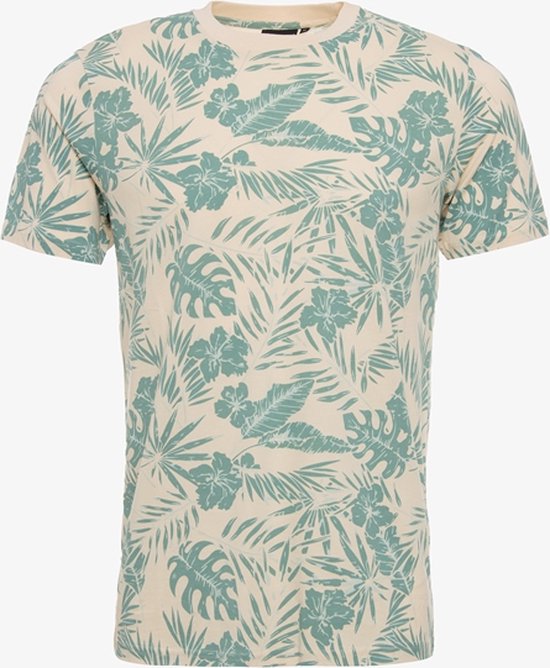 Unsigned heren T-shirt met bladeren print zand - Maat L