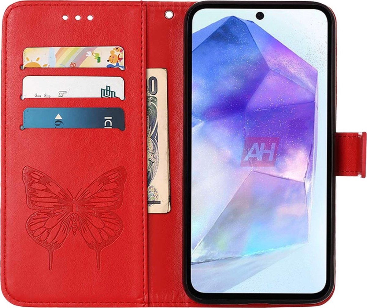 Mobigear Telefoonhoesje geschikt voor Samsung Galaxy A55 Hoesje | Mobigear Butterfly Bookcase Portemonnee | Pasjeshouder voor 3 Pasjes | Telefoonhoesje voor Pinpas / OV Kaart / Rijbewijs - Rood