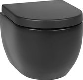 Saqu Home Compact en Randloos Hangtoilet - met Tornado Flush en Quickrelease Toiletbril - Mat Zwart - WC Pot - Toiletpot - Hangend Toilet