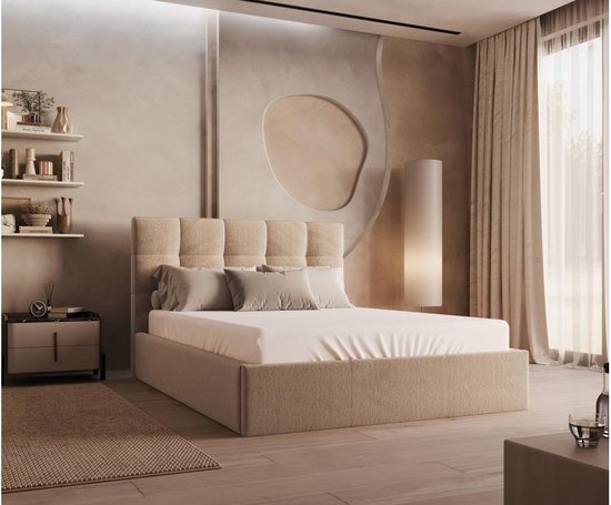 PASCAL MORABITO Bed met opbergruimte 160 x 200 cm - Fluweel - Beige - MIRDAL van Pascal Morabito L 173 cm x H 104 cm x D 210 cm