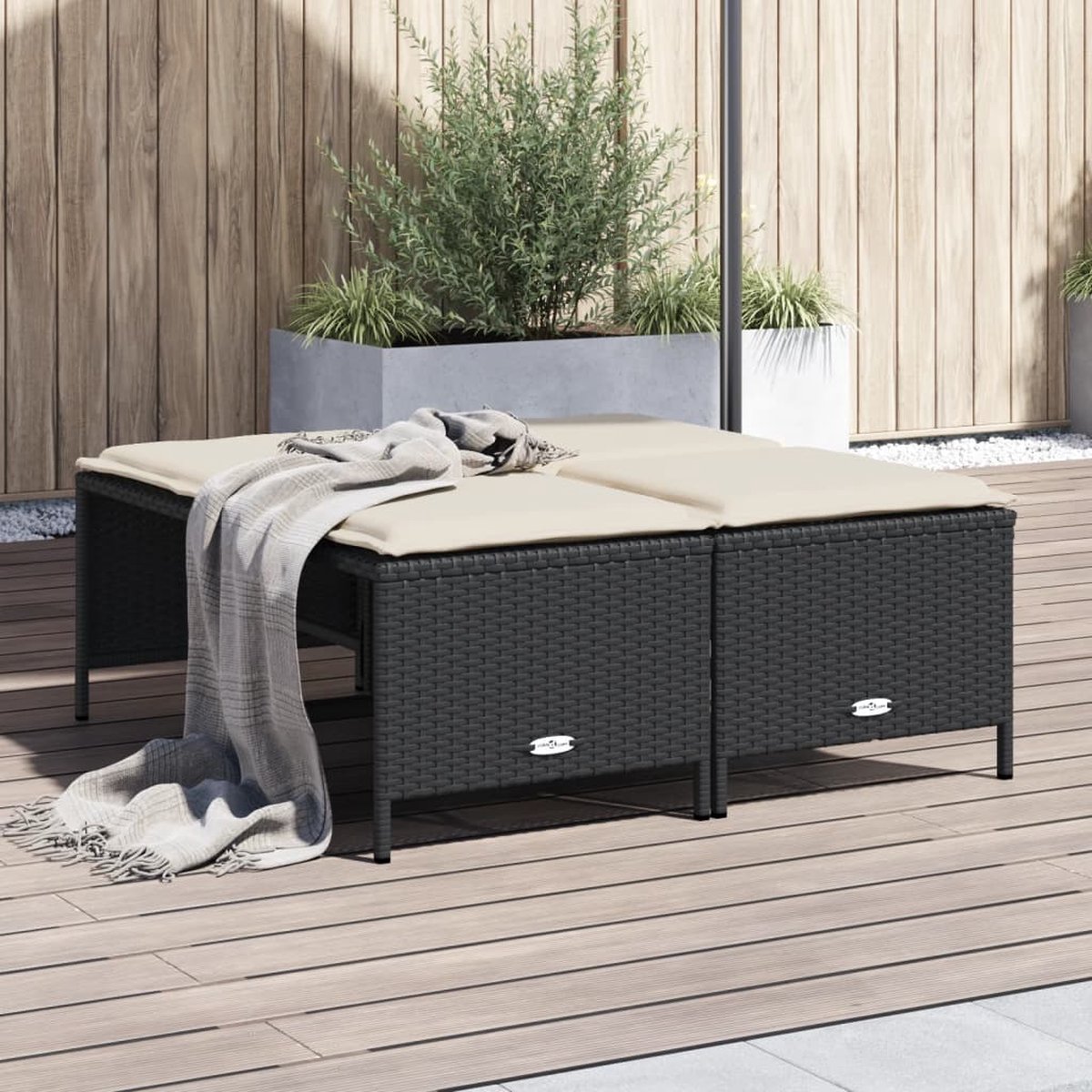 vidaXL Tuinkrukken - met - kussens - 4 - st - poly - rattan - zwart