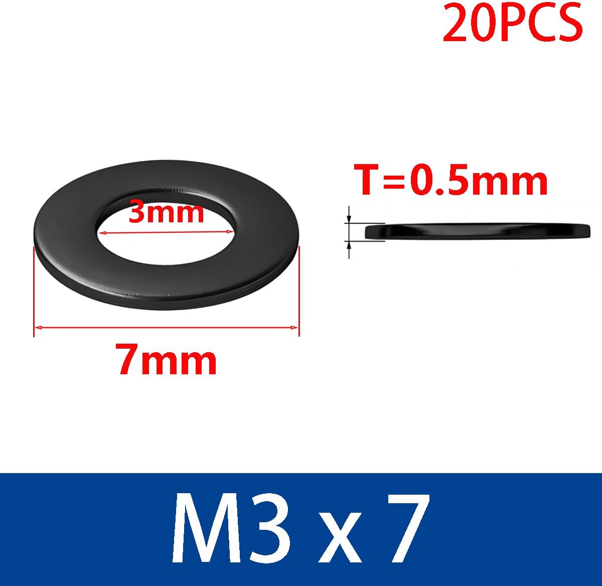 BOUMVID Wasringen plat M3 x 7 mm, 50 stuks sluitring, zwart, carrosserieringen, afstandsringen, koolstofstaal, afdichting, sluitringen, afstandringen voor schroefdraadstangen, schroeven BOUMVID Wasringen plat M3 x 7 mm, 50 stuks sluitring, zwart, carrosserieringen, afstandsringen, koolstofstaal, afdichting, sluitringen, afstandringen voor schroefdraadstangen, schroeven