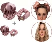 Krulspelden-Heatless Curls - krultang- Haarrollers -Haarklem-Satijnen Haarkruller - TikTok hot selling stijl- Set van 2 rollers & 2 kapjes & 1haarborstel- Roze