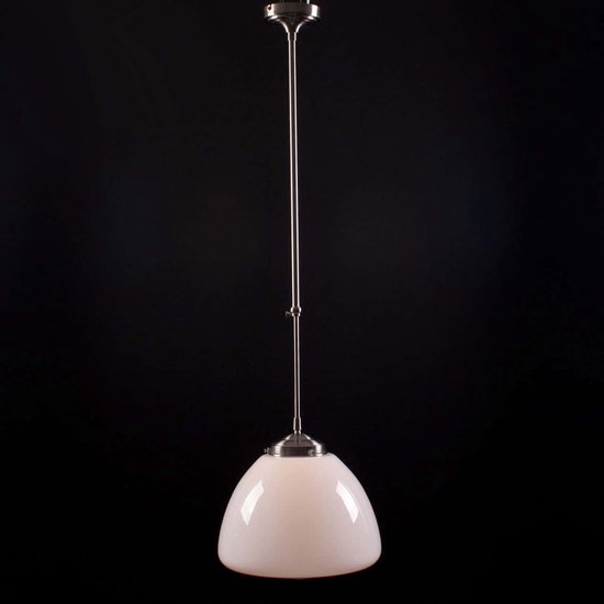 Lampe suspendue Art déco Glasgow | 1 lumière | Ø 30 cm | 65-105cm | gris / acier / blanc | verre / métal | réglable | le salon | plâtre / rétro / 1930