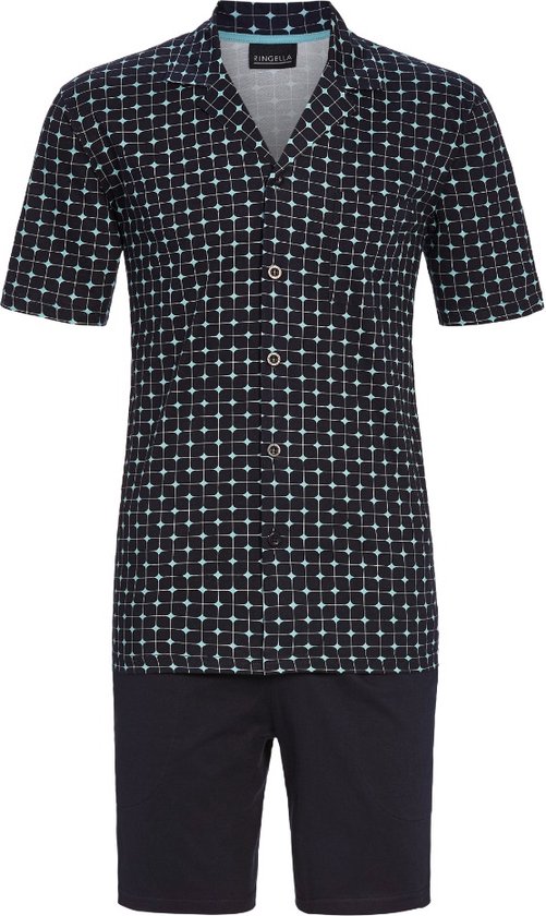 Marineblauwe heren doorknoopshortama - Blauw - Maat - 52
