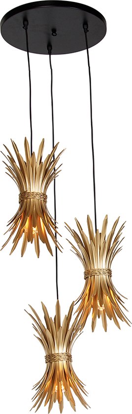 QAZQA wesley - Art Deco Hanglamp - 3 lichts - Ø 40 cm - Zwart Goud - Woonkamer | Slaapkamer | Keuken