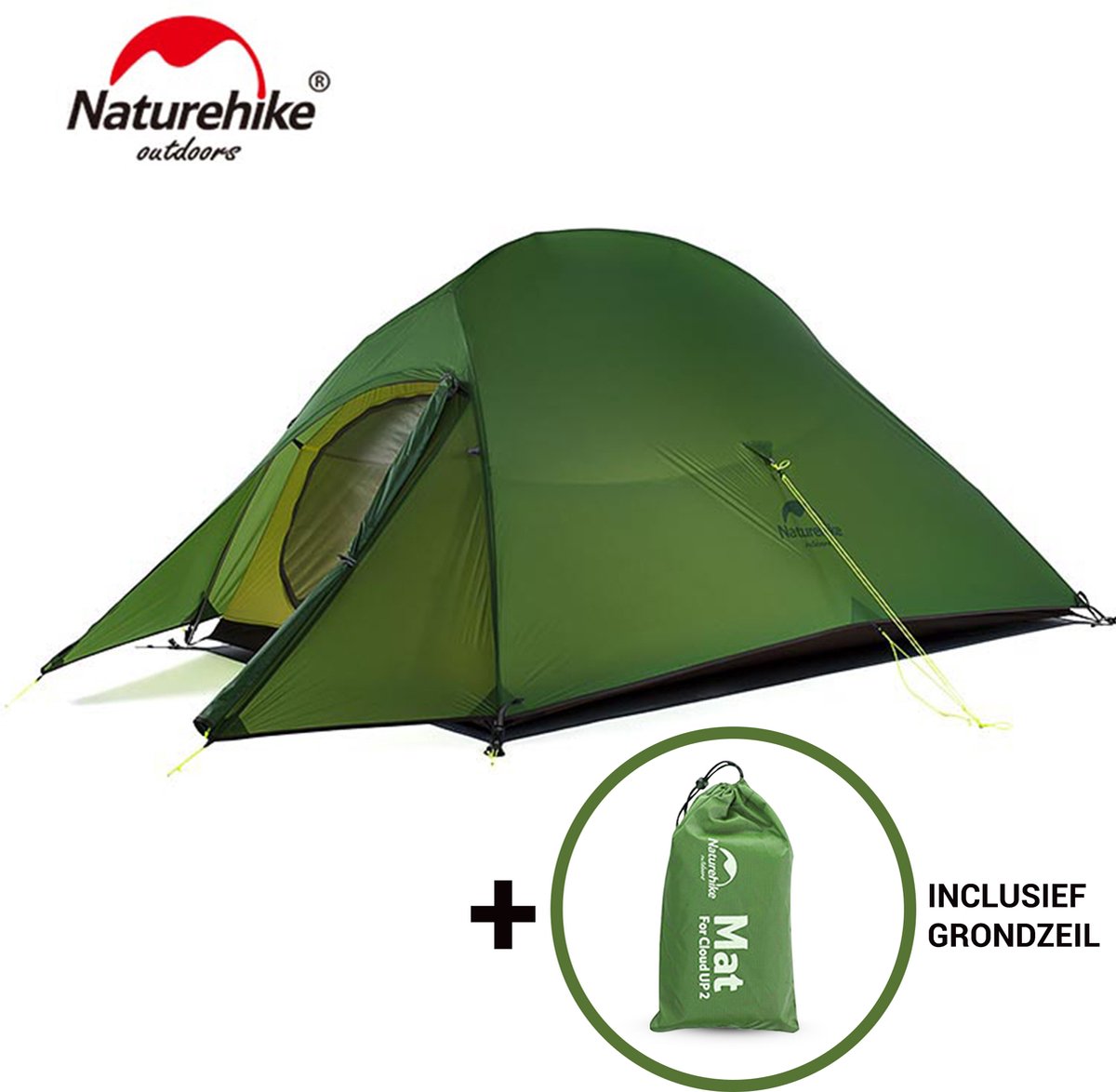 Naturehike® Cloud Up 2 Upgraded - 2 persoons tent - Lichtgewicht tent - Incl. grondzeil - 20D 4000MM - Outdoor - Waterdicht - Hiking & Wandelen - Naturehike